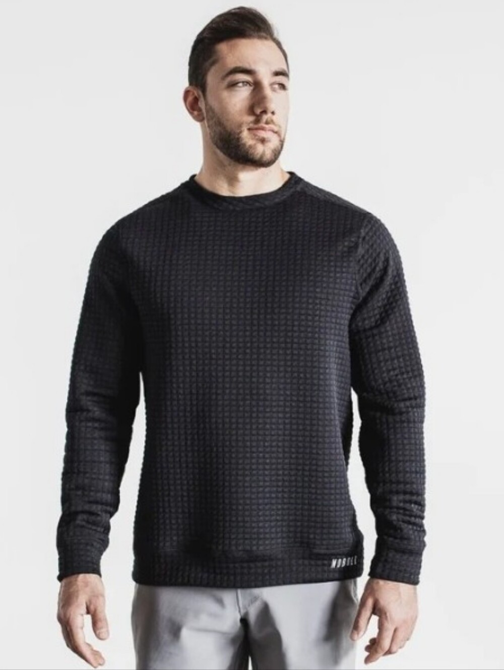 NOBULL Men's Black Quilted Crewneck Pullover Sweater